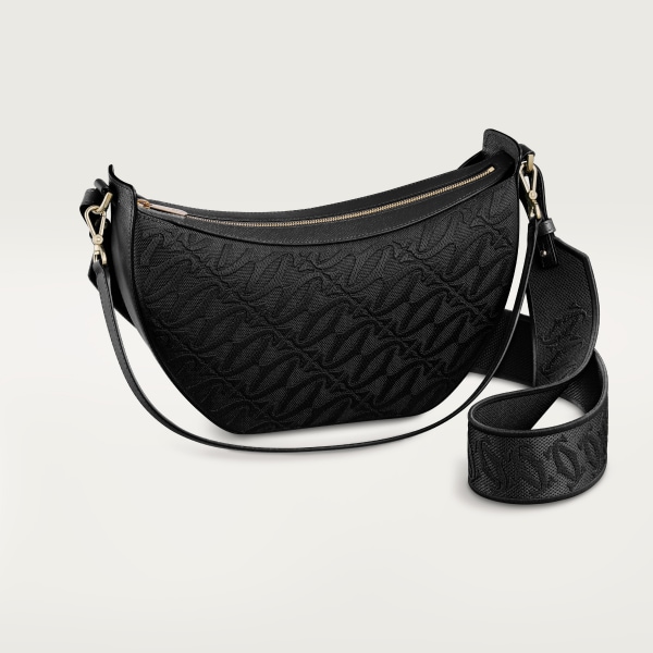 Hobo bag, C de Cartier Black textured calfskin, embroidery, golden finish