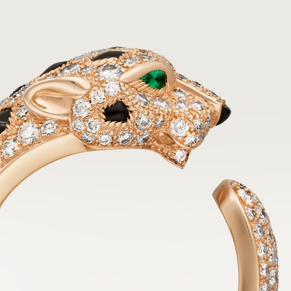 Panthère de Cartier ring, medium model, paved Rose gold, diamonds, onyx, emeralds