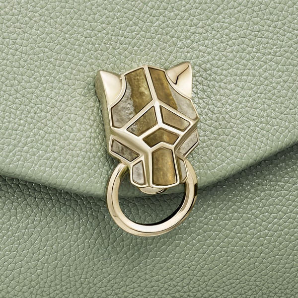 Small model chain bag, Panthère Graphique de Cartier Sage green grained calfskin, golden finish