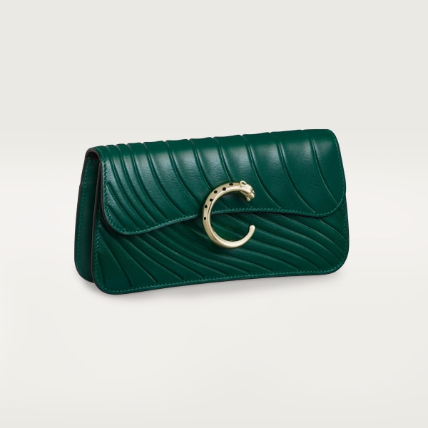 Chain bag mini, Panthère de Cartier Emerald green calfskin with embossed Cartier signature motif, golden finish