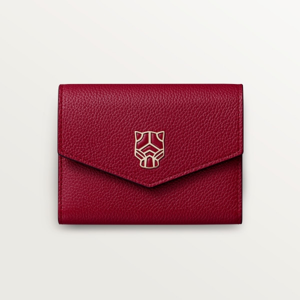 Mini wallet, Panthère de Cartier Burgundy calfskin, golden finish