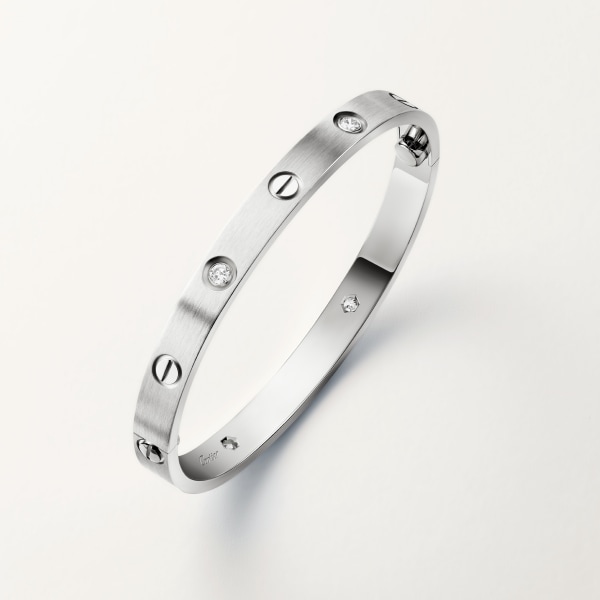 Love bracelet, classic model, brushed, 4 diamonds White gold, brushed finish, diamonds