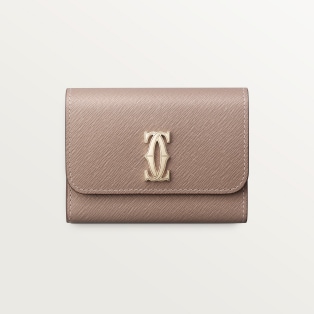 Mini wallet, C de Cartier Clay-coloured textured calfskin, golden finish