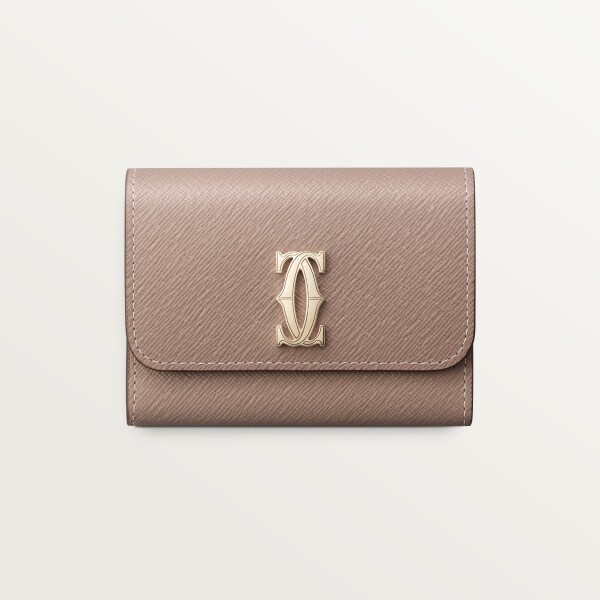 Mini wallet, C de Cartier Clay-coloured textured calfskin, golden finish