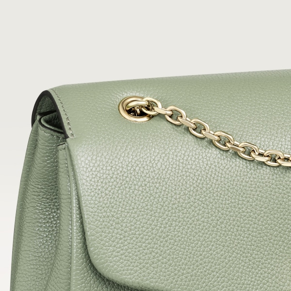 Small model chain bag, Panthère Graphique de Cartier Sage green grained calfskin, golden finish
