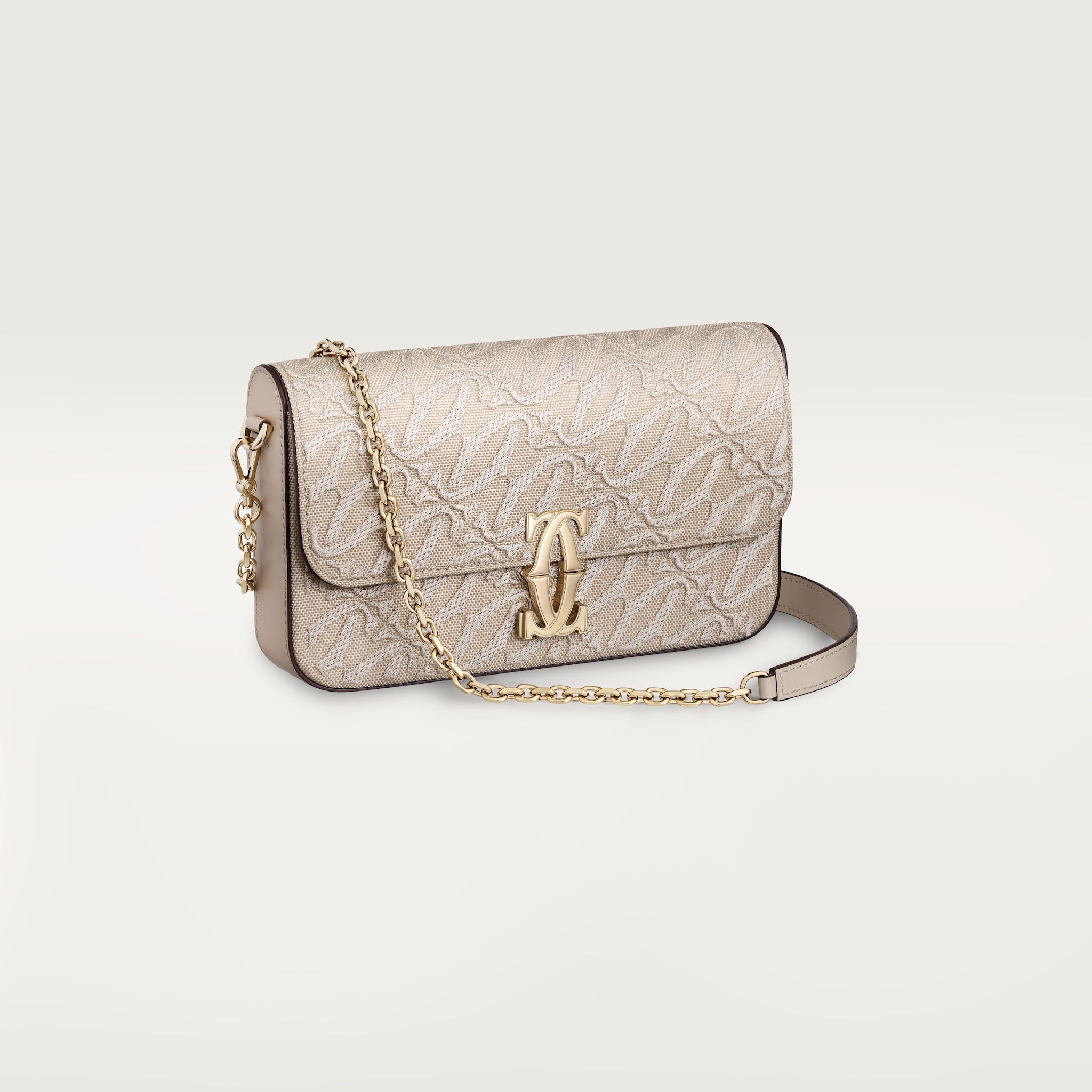 Mini chain bag, C de CartierEmbroidery and beige calfskin, golden finish