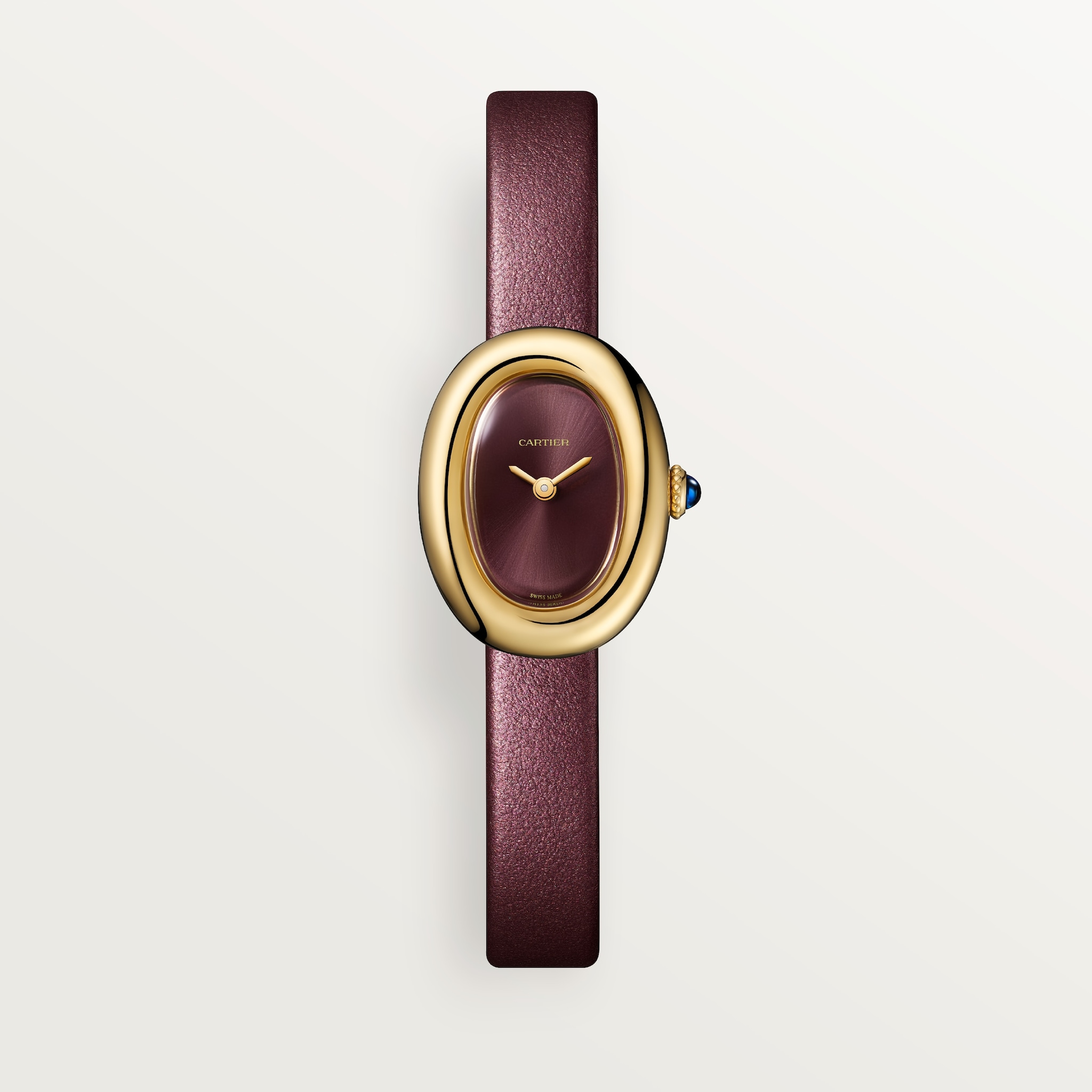 Baignoire watchMini model, quartz movement, yellow gold, leather