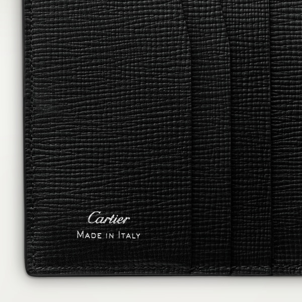 Cartier Losange系列4信用卡皮夹 黑色粒纹小牛皮，黑色珐琅和镀钯饰面