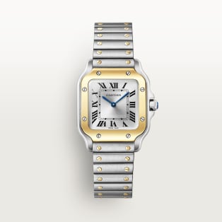 Santos de Cartier watch Small model, quartz movement, yellow gold and steel, interchangeable metal and leather straps