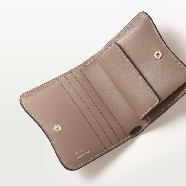 Bifold wallet, Panthère C de Cartier Clay-coloured grained calfskin, golden finish
