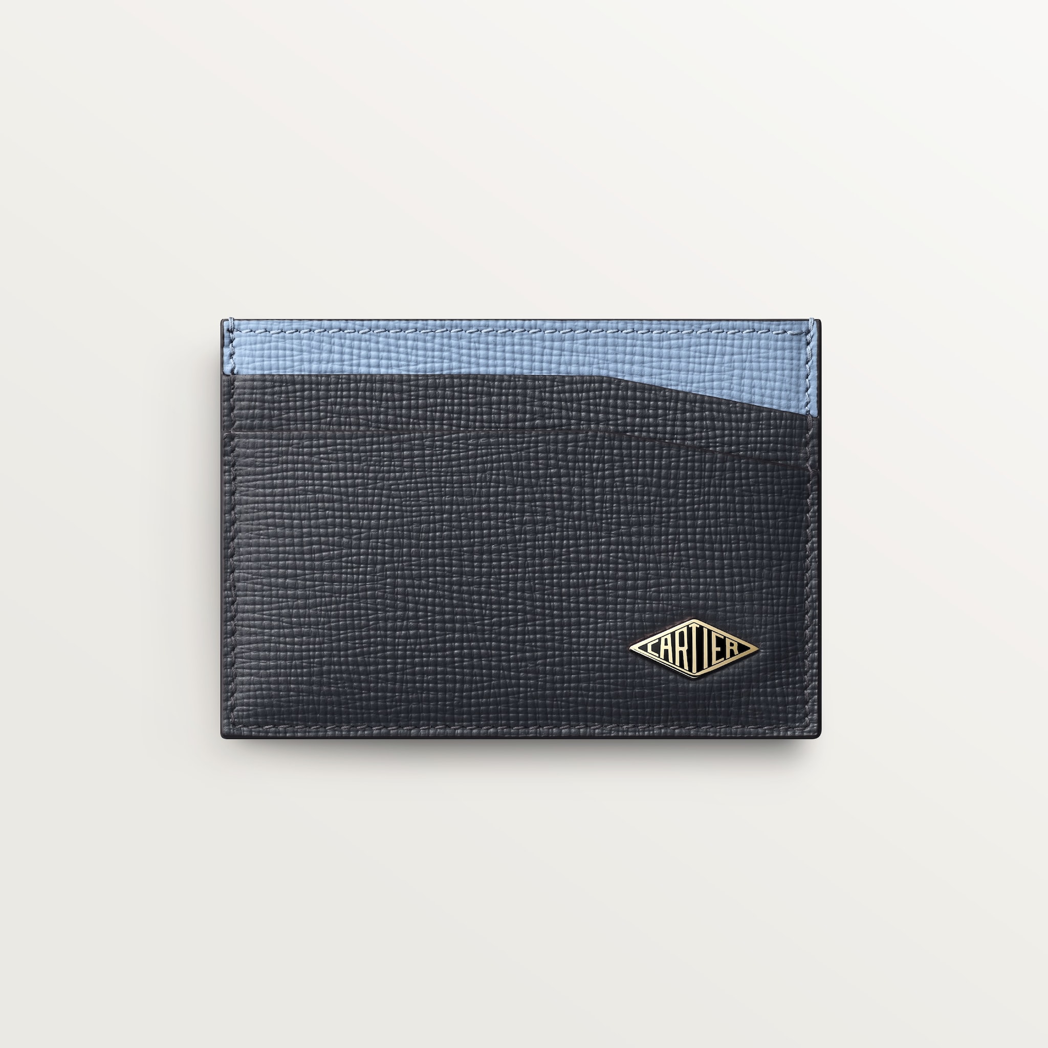 Double card holder, Cartier LosangeSlate grey and sky blue grained calfskin, golden finish and slate grey enamel