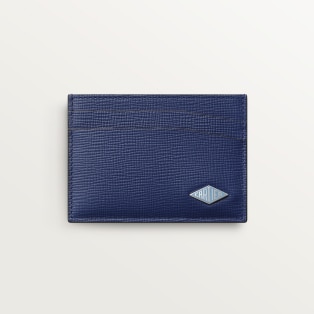 Card holder, Losange Deep blue calfskin, palladium finish and enamel