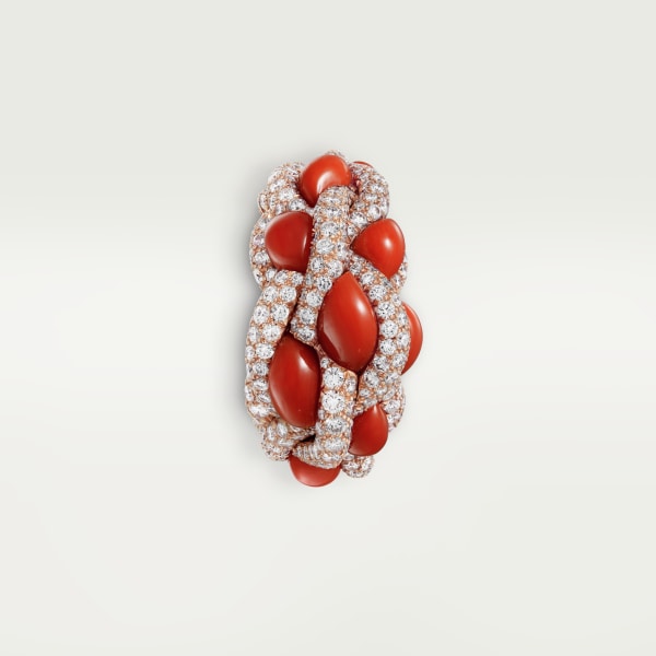 Cartier Libre Tressage戒指，珊瑚 玫瑰金，珊瑚，钻石