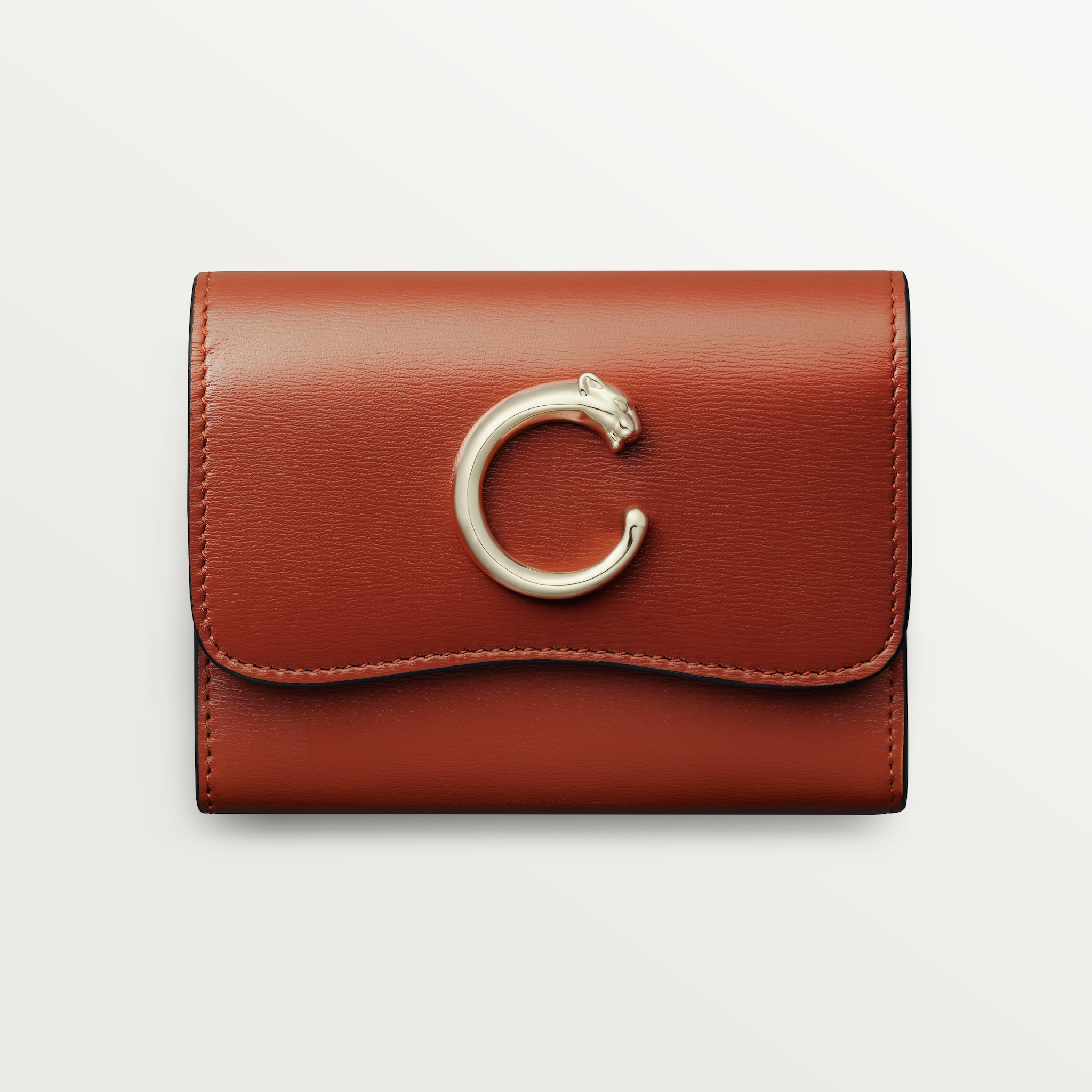 Panthère de Cartier Small Leather Goods, compact walletChestnut calfskin, golden finish