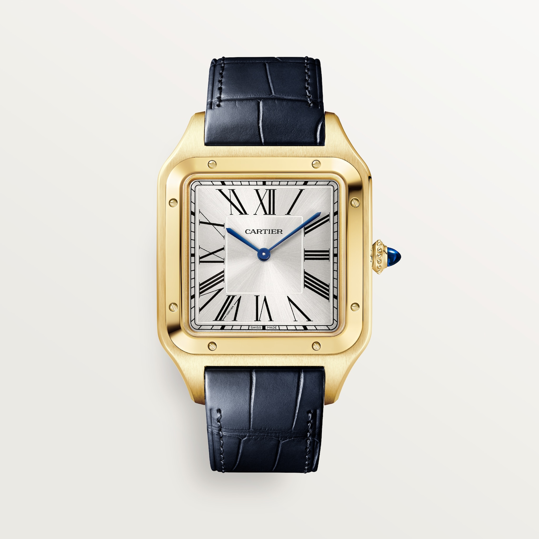 Santos-Dumont watchExtra-large model, manual mechanical movement, yellow gold, leather
