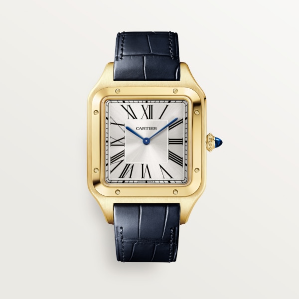 Santos-Dumont watch Extra-large model, manual mechanical movement, yellow gold, leather
