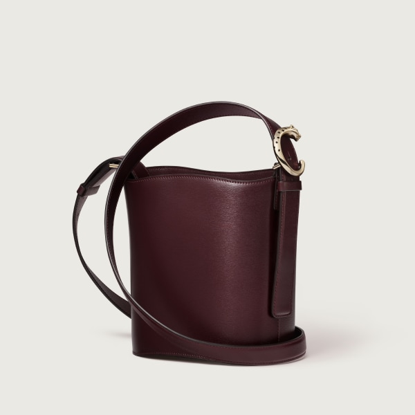 Mini model bucket bag, Panthère C de Cartier Grape grained calfskin, golden finish