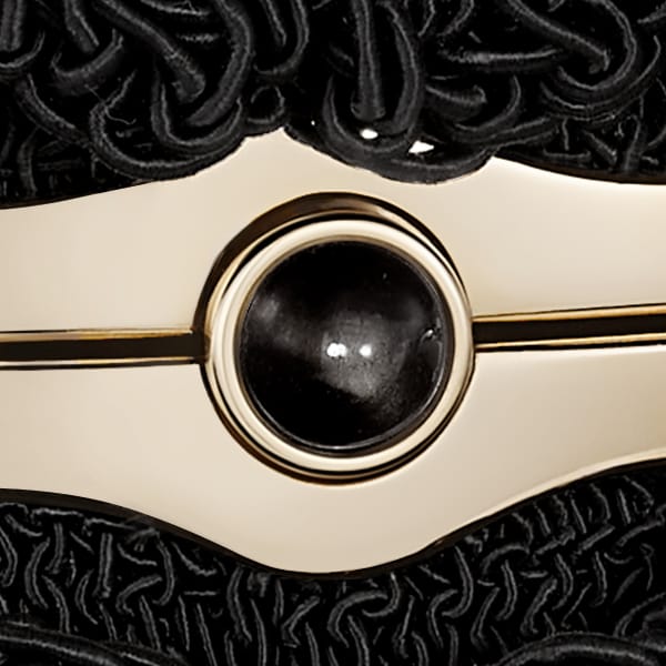 Round crochet bag, Cartier Soir Black crochet fabric, golden obsidian and golden finish