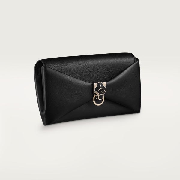 Chain pouch, Panthère de Cartier Black calfskin, golden finish
