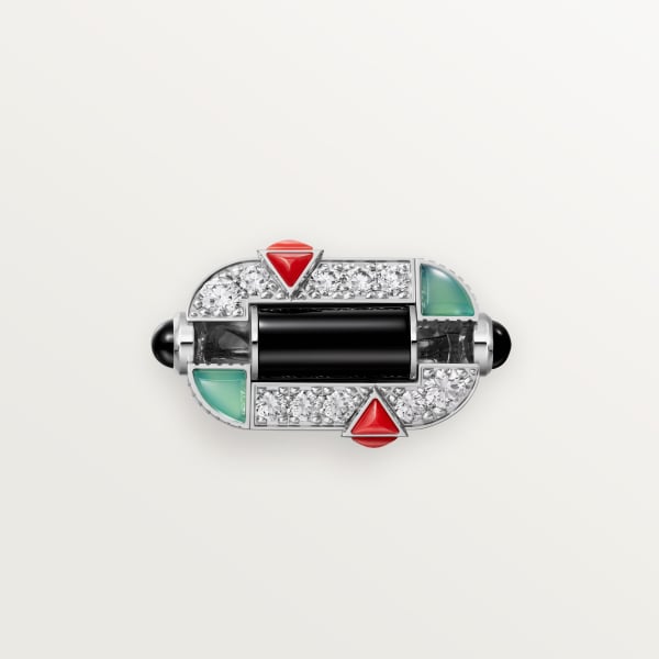 Géométrie & Contrastes ring, chrysoprase, paved White gold, chrysoprase, onyx, coral, diamonds