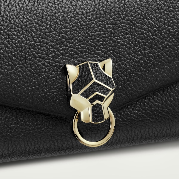 Chain bag micro, Panthère de Cartier Black calfskin, golden finish