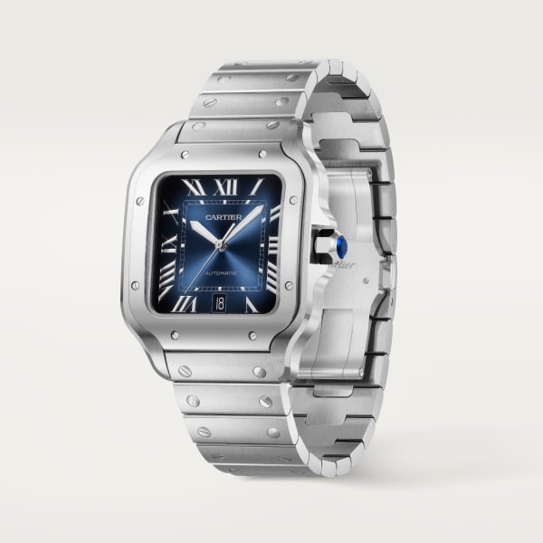 Santos de Cartier watch Large model, automatic movement, steel, interchangeable metal and leather bracelets