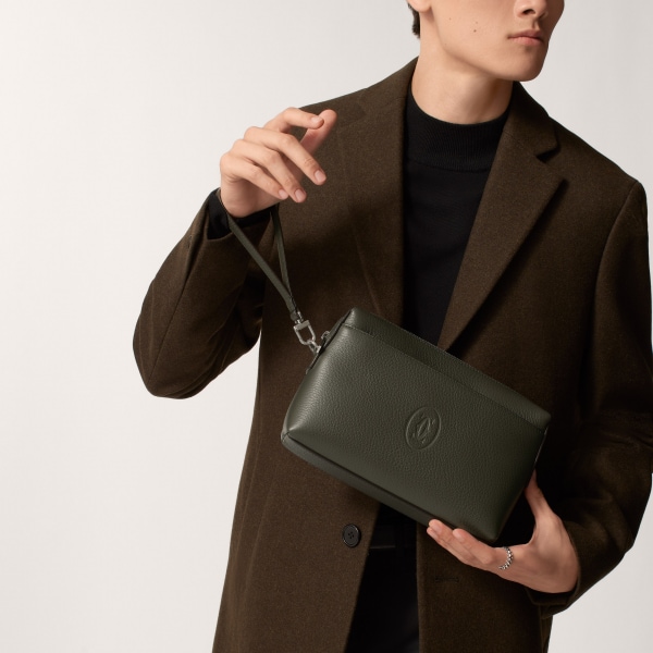Square Pouch, Must de Cartier Khaki calfskin, palladium finish