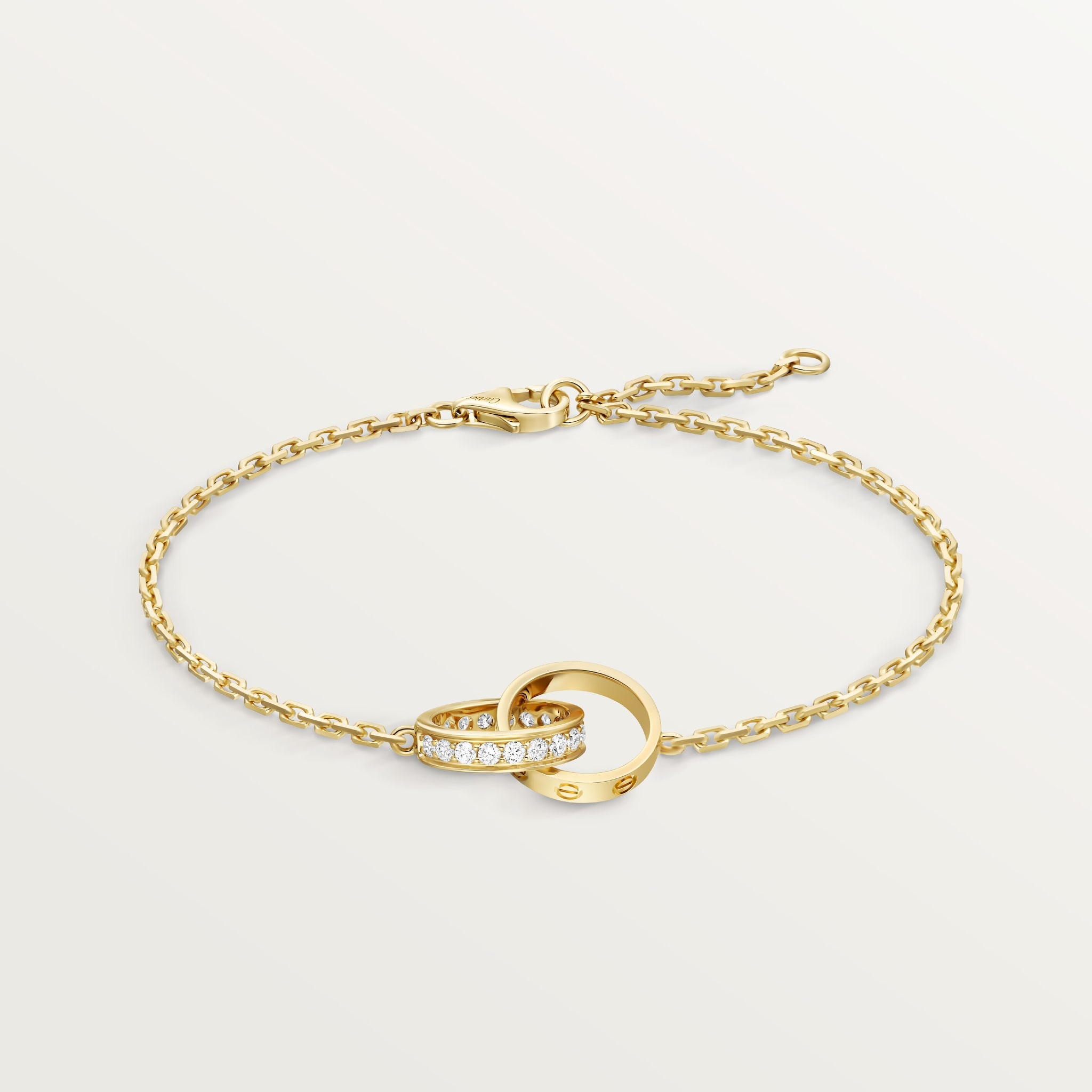 Love bracelet, on chain, semi-pavedYellow gold, diamonds