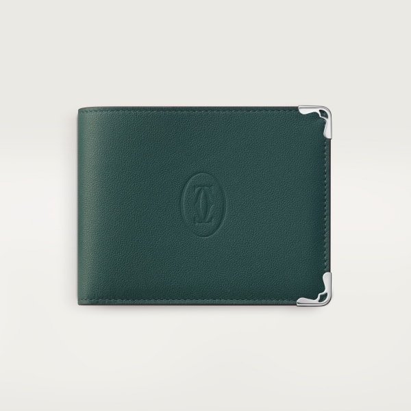 6 credit card compact wallet, Must de Cartier Pine green calfskin, palladium finish