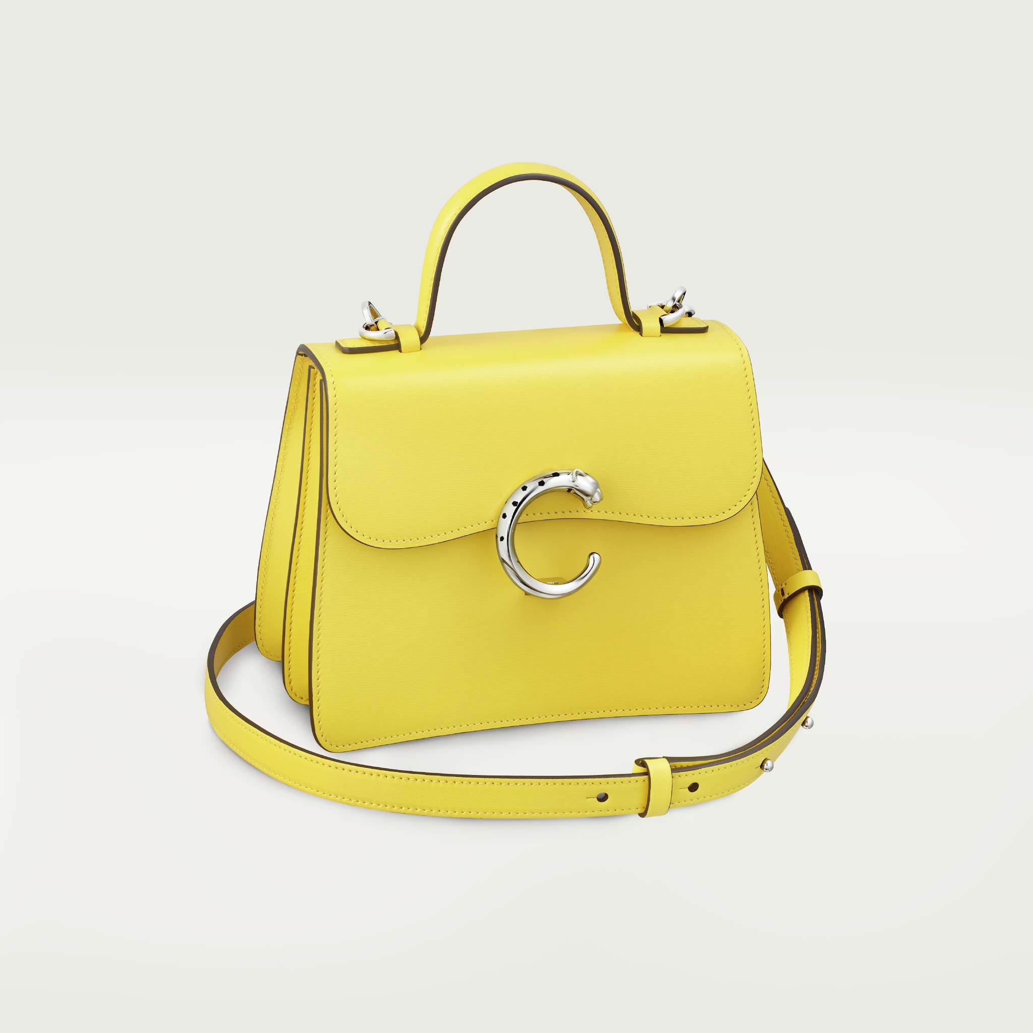 Panthère de Cartier bag, Top handle bagYellow calfskin, palladium finish and black enamel