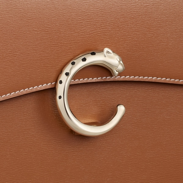 Top handle bag small model, Panthère de Cartier Caramel calfskin, golden finish