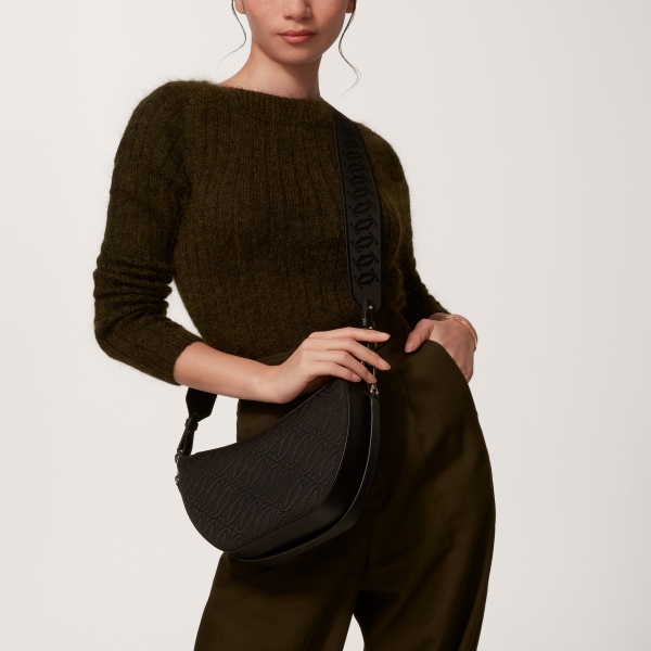 Hobo bag, C de Cartier Black textured calfskin, embroidery, golden finish