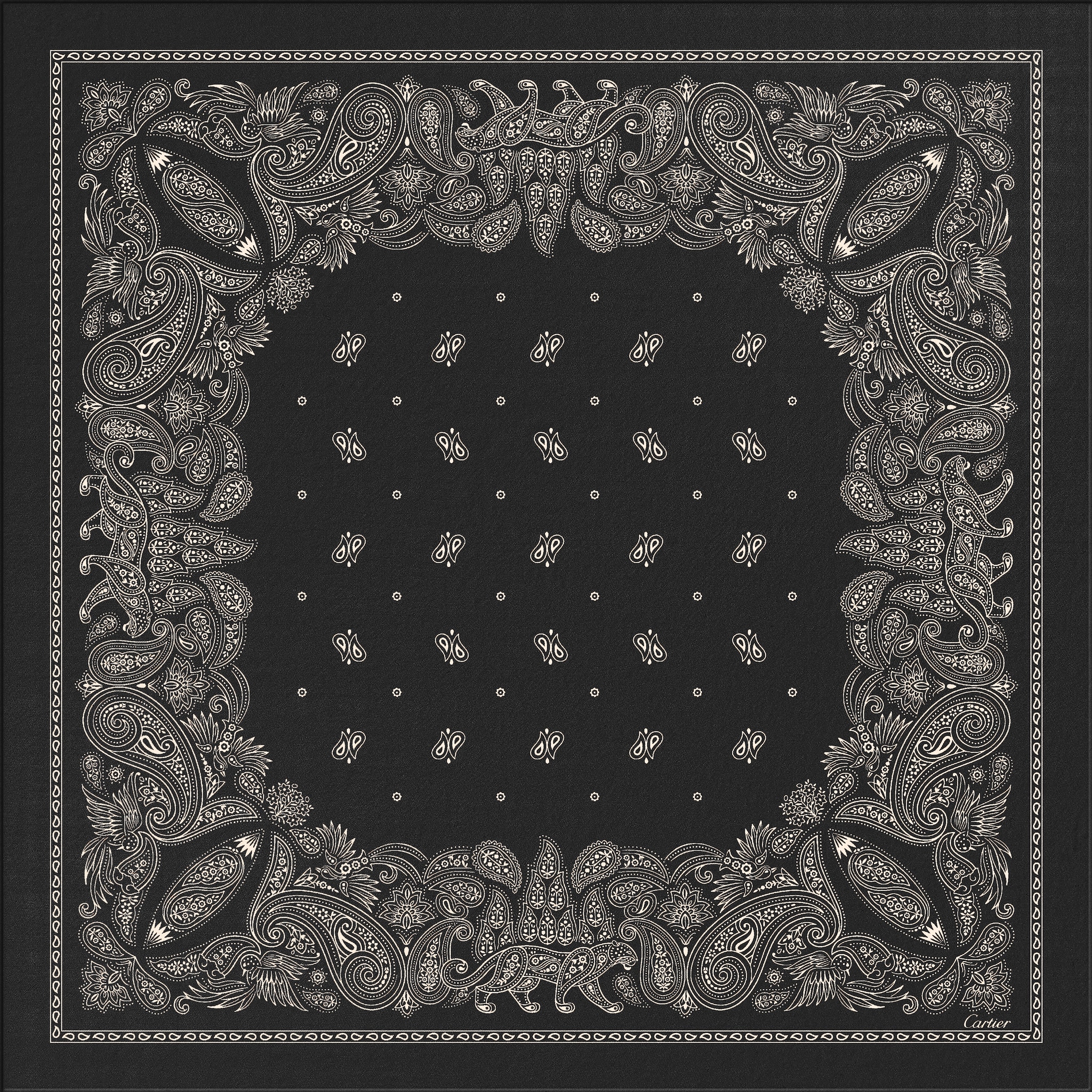 Bandana, Double C paisleyTwill silk, black
