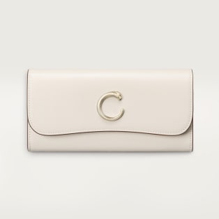 International wallet with flap, Panthère C de Cartier Salt white calfskin, golden finish