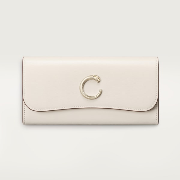 International wallet with flap, Panthère C de Cartier Salt white calfskin, golden finish