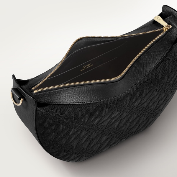 Hobo bag, C de Cartier Black textured calfskin, embroidery, golden finish