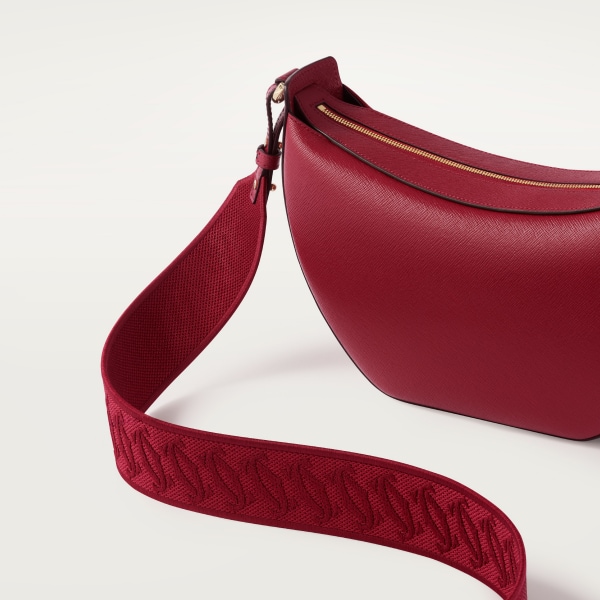 Hobo bag, C de Cartier Cherry red textured calfskin, embroidery, golden finish