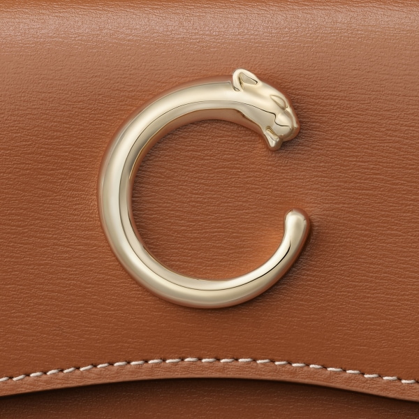 Mini wallet, Panthère de Cartier Caramel calfskin, golden finish