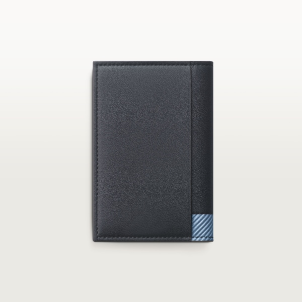4 credit card holder, Cartier Losange Slate grey and sky blue debossed calfskin with gadroon motif, sky blue enamel and palladium finish