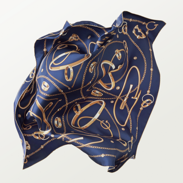 Precious Mundanity 90 scarf Navy blue silk twill