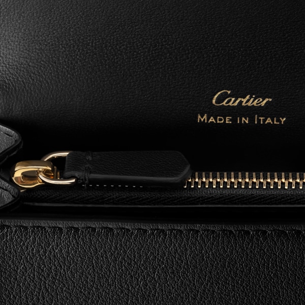 Business card holder with zip, Panthère de Cartier Black quilted calfskin, golden finish