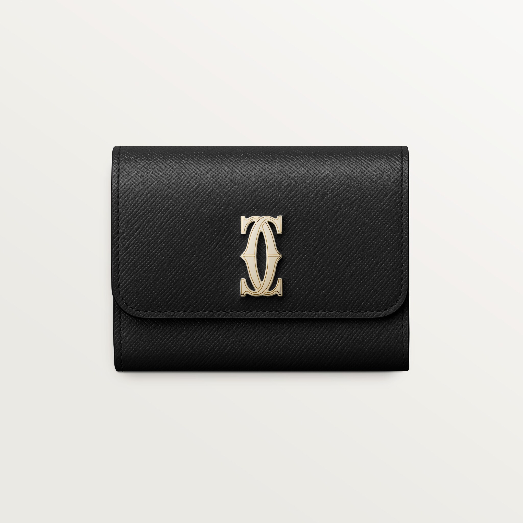 Mini wallet, C de CartierBlack textured calfskin, golden finish