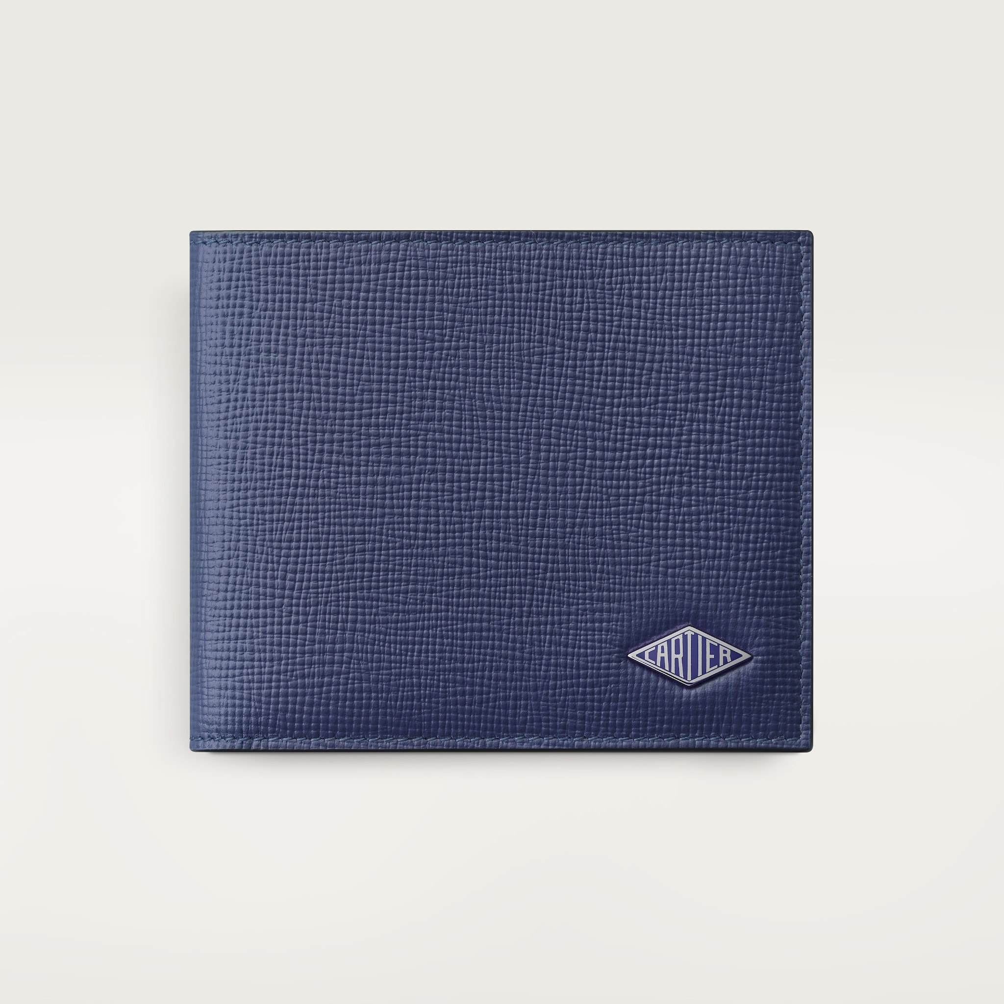 Small leather goods long wallet, Cartier LosangeNavy blue grained calfskin, palladium finish and enamel