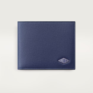 Wallet, Losange Navy blue grained calfskin, palladium finish and enamel