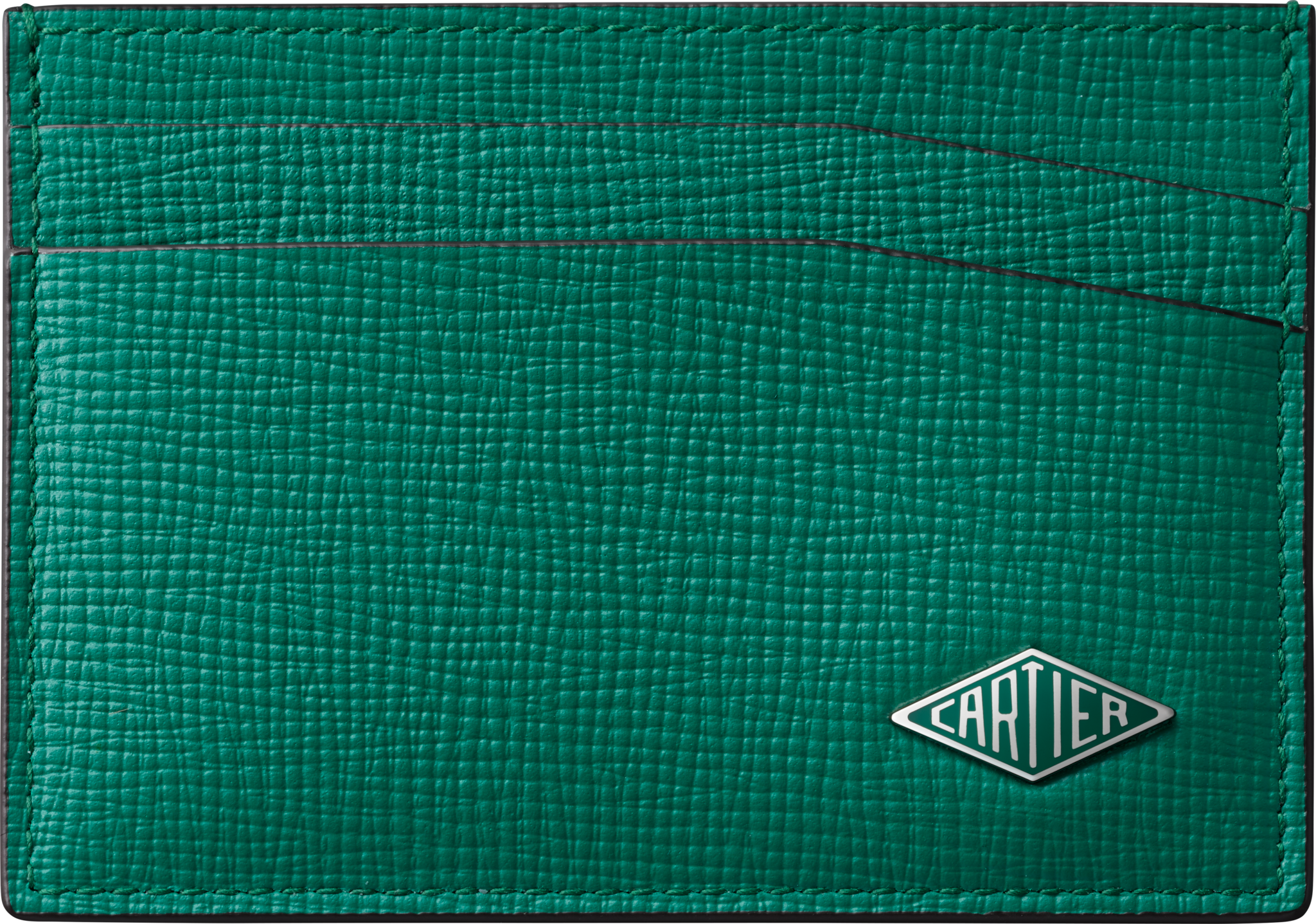 Cartier Losange系列双层卡片夹 草绿色粒纹小牛皮，镀钯饰面和草绿色珐琅