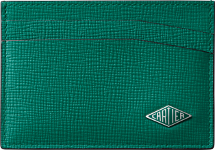 Cartier Losange系列双层卡片夹  草绿色粒纹小牛皮，镀钯饰面和草绿色珐琅