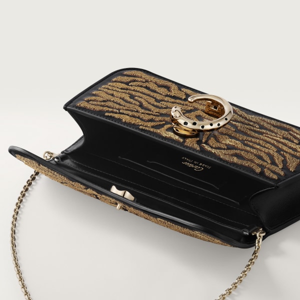 Mini bag, Panthère C Black calfskin and golden thread embroidery with tiger motif