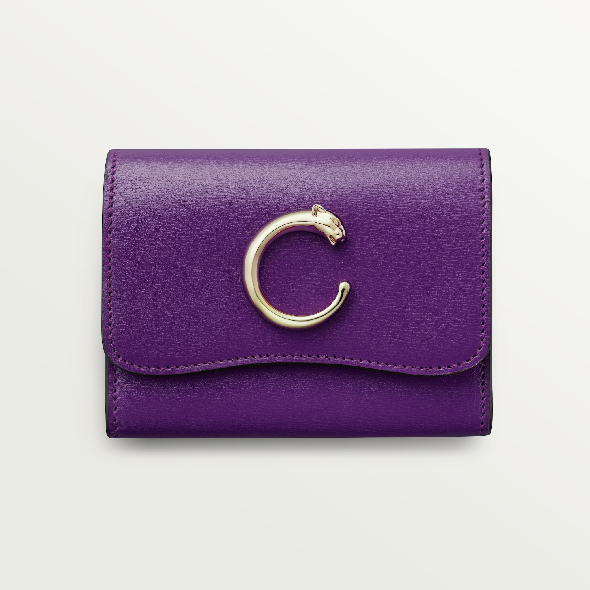 迷你皮夹，Panthère de Cartier卡地亚猎豹系列紫色小牛皮，镀金饰面
