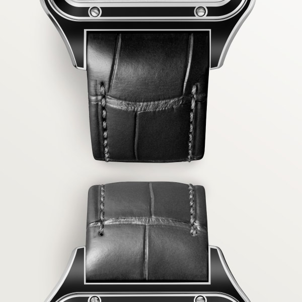 Santos-Dumont skeleton watch equipped with a micro-rotor Large model, automatic skeleton movement, steel, lacquer, 2 leather straps