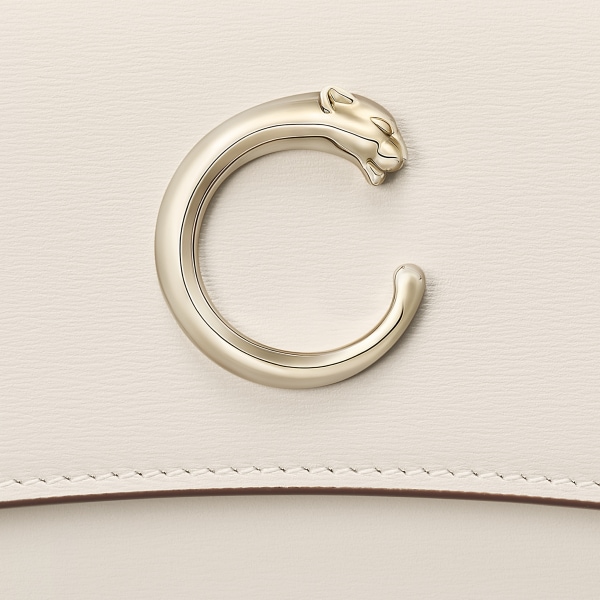 International wallet with flap, Panthère C de Cartier Salt white calfskin, golden finish